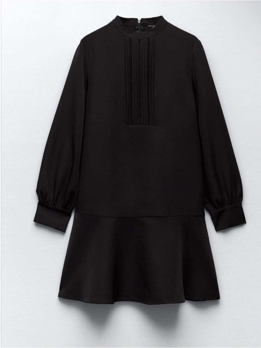 ZARA Black Lace insert Pintuck Long-Sleeve Knit Dress NWOT